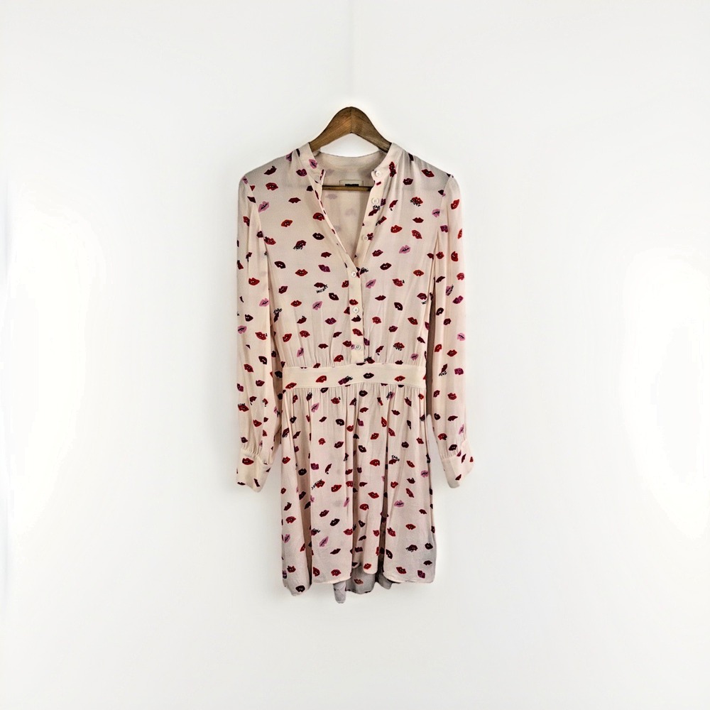 **Authentic** Zadig&Voltaire Women's Red LIPS LOGO Print Casual Mid Length Dress